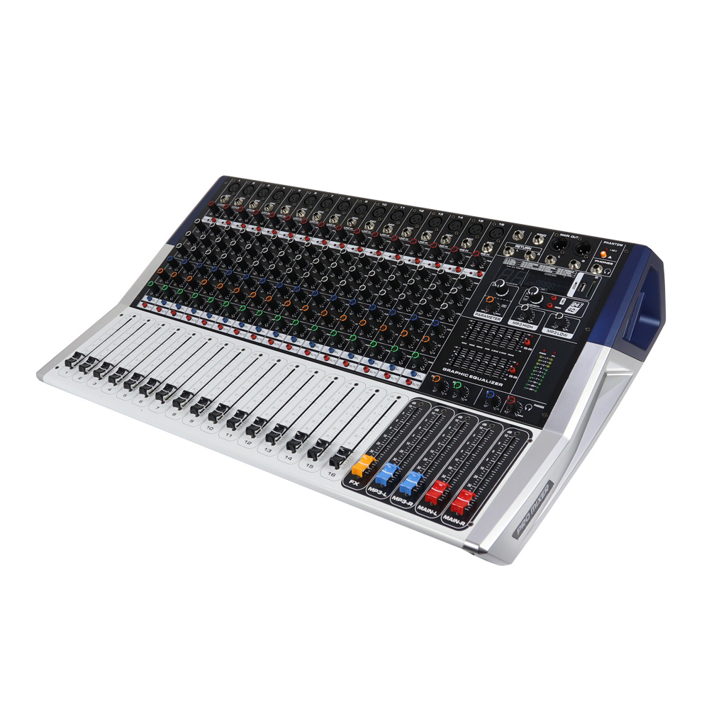 Audio Music Free - プロ仕様の350W、16チャンネル対応、金属製オーディオミキサー内蔵パワーアンプ。99種類のDSPエフェクト、USBインターフェースを搭載し、ステージや音楽プレーヤーでの使用に最適。