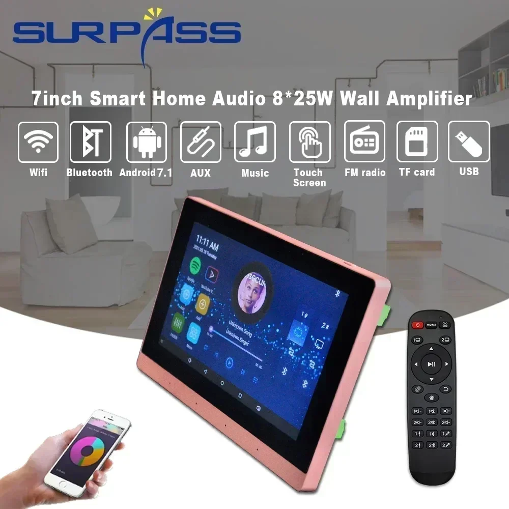 Audio Music System For Home - 7インチの壁のアンプ,タッチスクリーン,Android,オーディオアンプ,ホームバックグラウンドミュージックシステム,住宅用環境サウンド