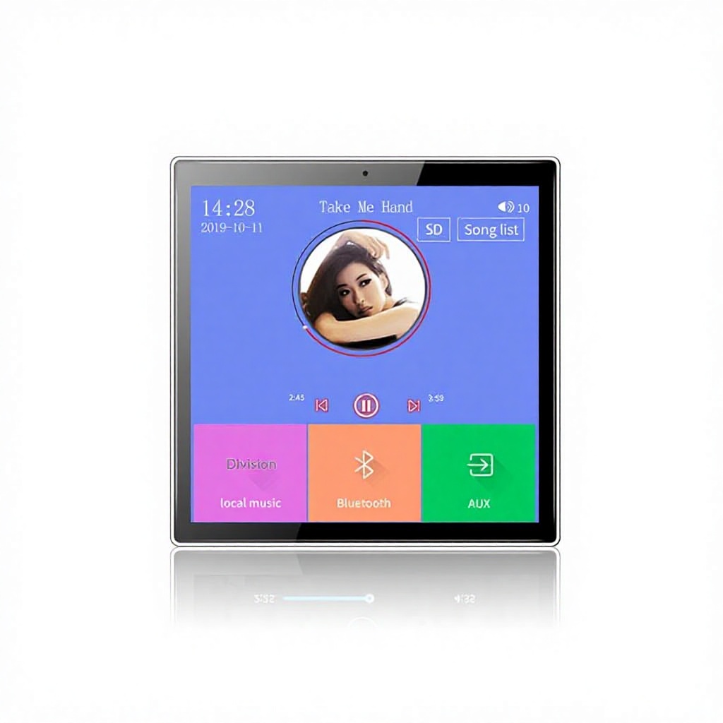 Audio House Music - 4インチの壁埋め込み型背景音楽コントローラー。難燃性プラスチック製のタッチスクリーンを搭載し、天井スピーカー用の全館オーディオシステムを構成。
