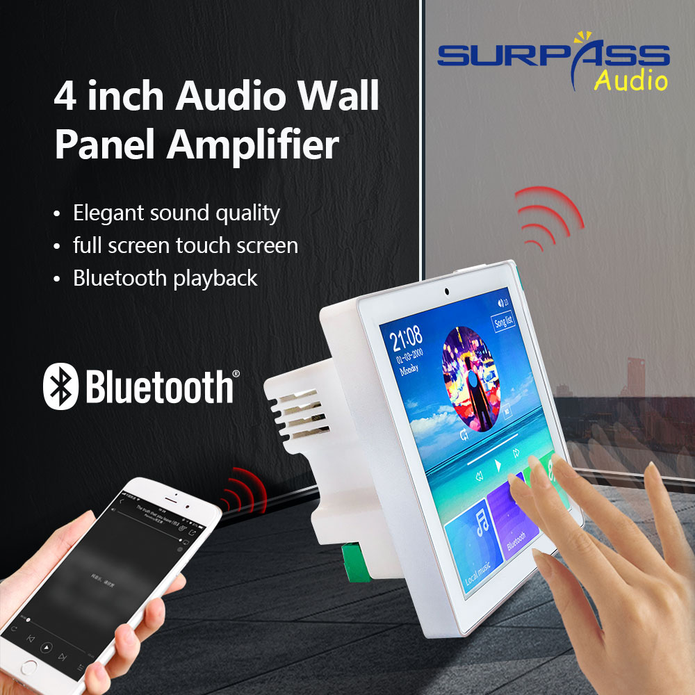 Audio Music System For Home - Bluetooth付きスマートオーディオシステム,2チャンネル音楽プレーヤー,4インチミニタッチスクリーン,FMラジオ付きワイヤレスウォールアンプ,USB,家庭用