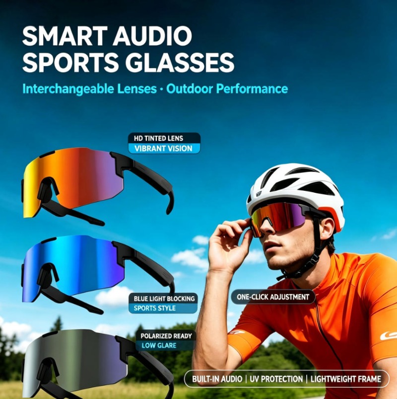 Mix Audio Music - スマートオーディオスポーツサングラス、Bluetoothヘッドセットメガネ、交換可能なレンズ、UV保護、軽量サイクリングサングラス